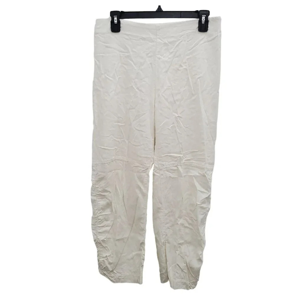 Equestrian Women's Vintage White Linen Blend Flat‎ Pull On Casual Pants USA S